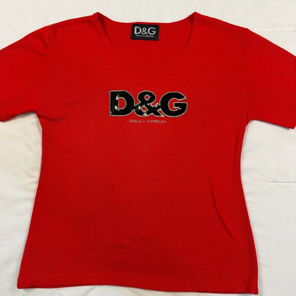 2K Red Ribbed Babydoll Tee Patent Logo Graphic Crop‎ Top - Small"